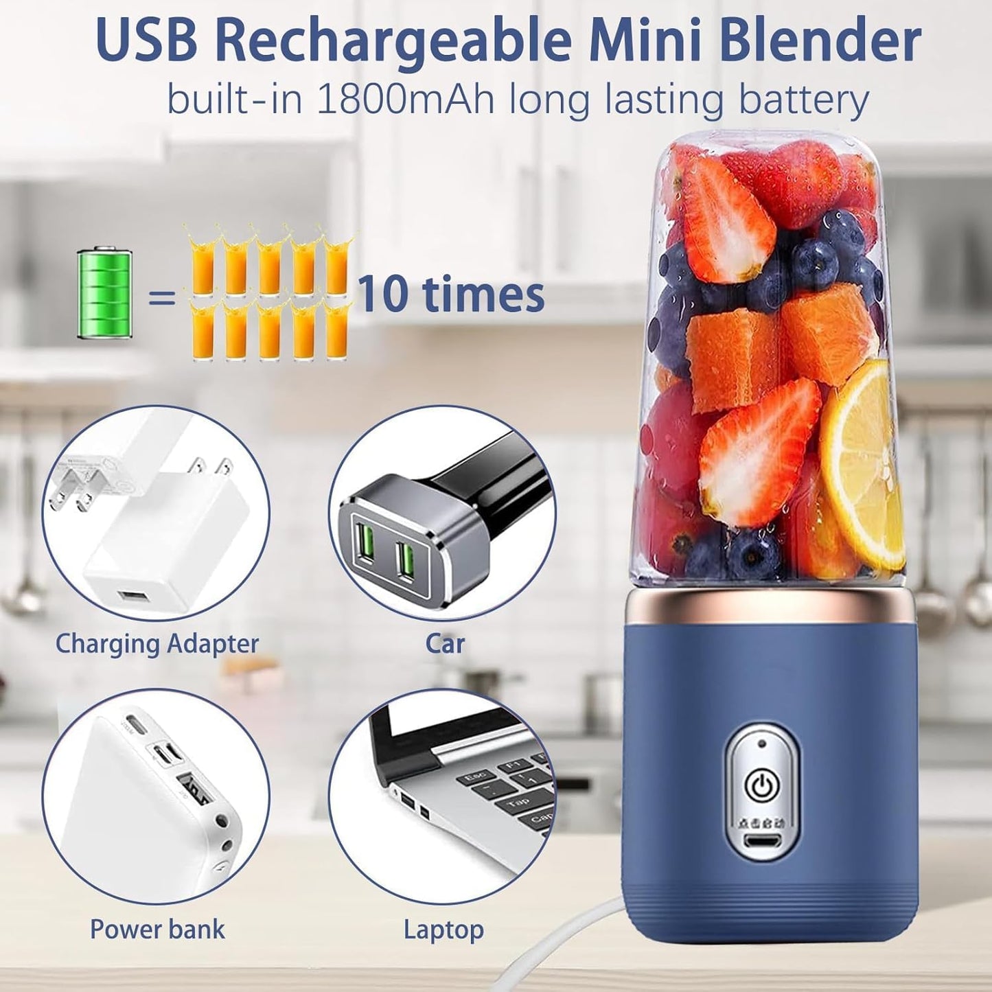 Portable Electric Rechargeable Smoothie Blender & Juicer