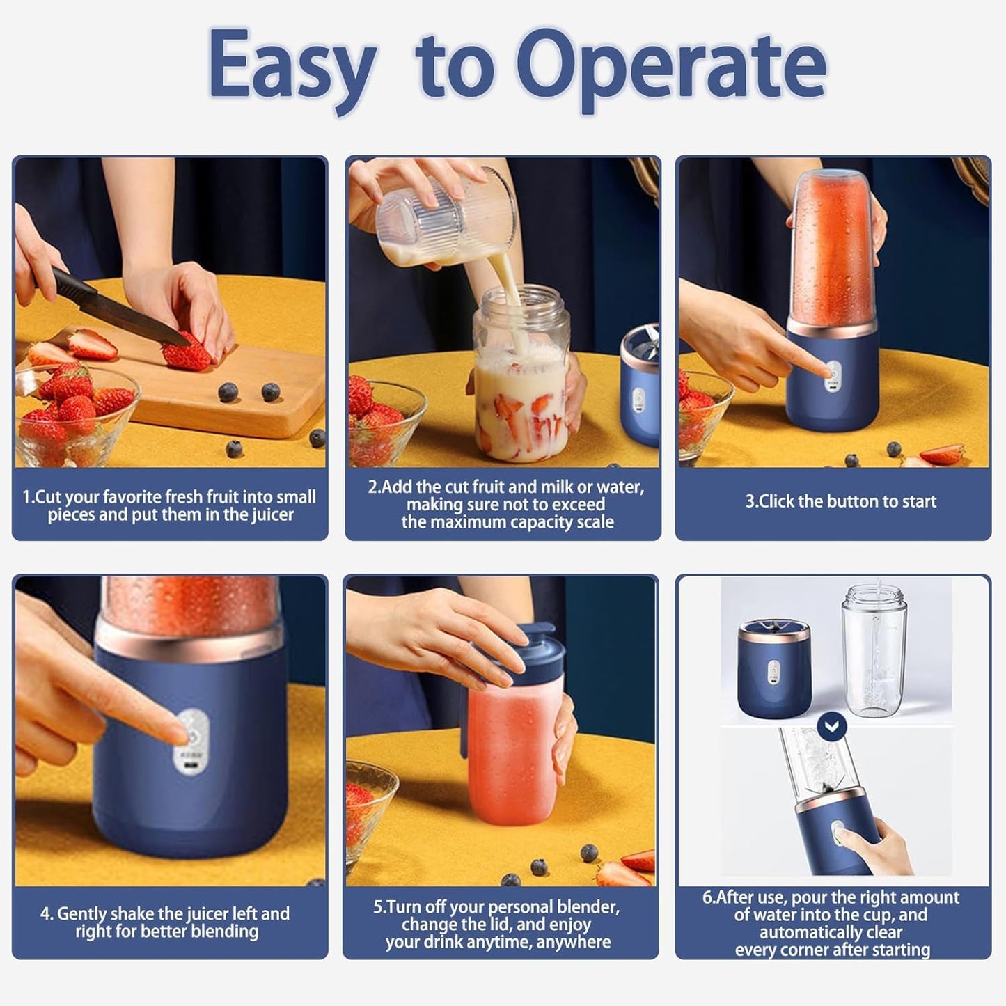 Portable Electric Rechargeable Smoothie Blender & Juicer