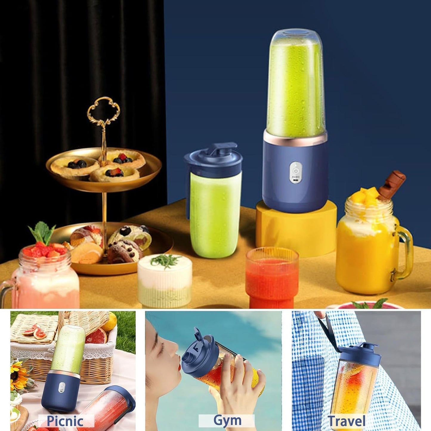 Portable Electric Rechargeable Smoothie Blender & Juicer